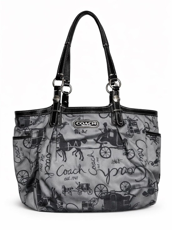 Coach Handbags - Vintage Coach Horse & Carriage Print Tote Gray Black Canvas Shoulder Bag